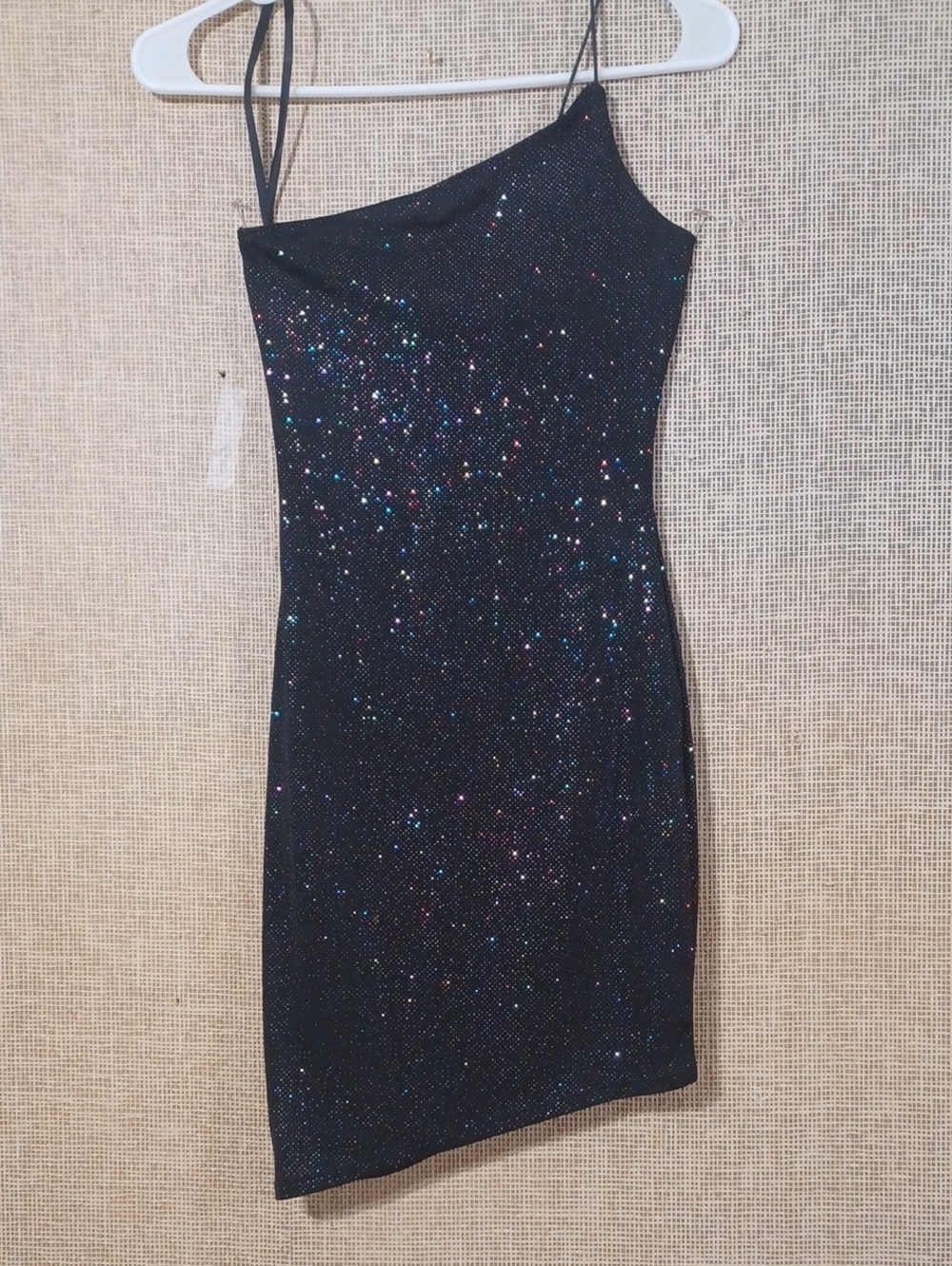 City Triangles Black Asymmetrical One-Shoulder Glitter Dress
